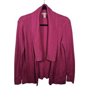 Chicos Sweater Womens M Pink Knit Cardigan Open Front Long Sleeve Career Office